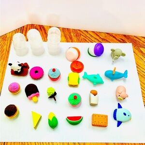 A&A Rubber Gumball Machine Mini Toys Lot W/11 Containers/Lids Food Animals Read